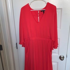 BCBGMaxAzria Vibrant Coral Sleeveless Dress with PeekABoo Shawl on Back